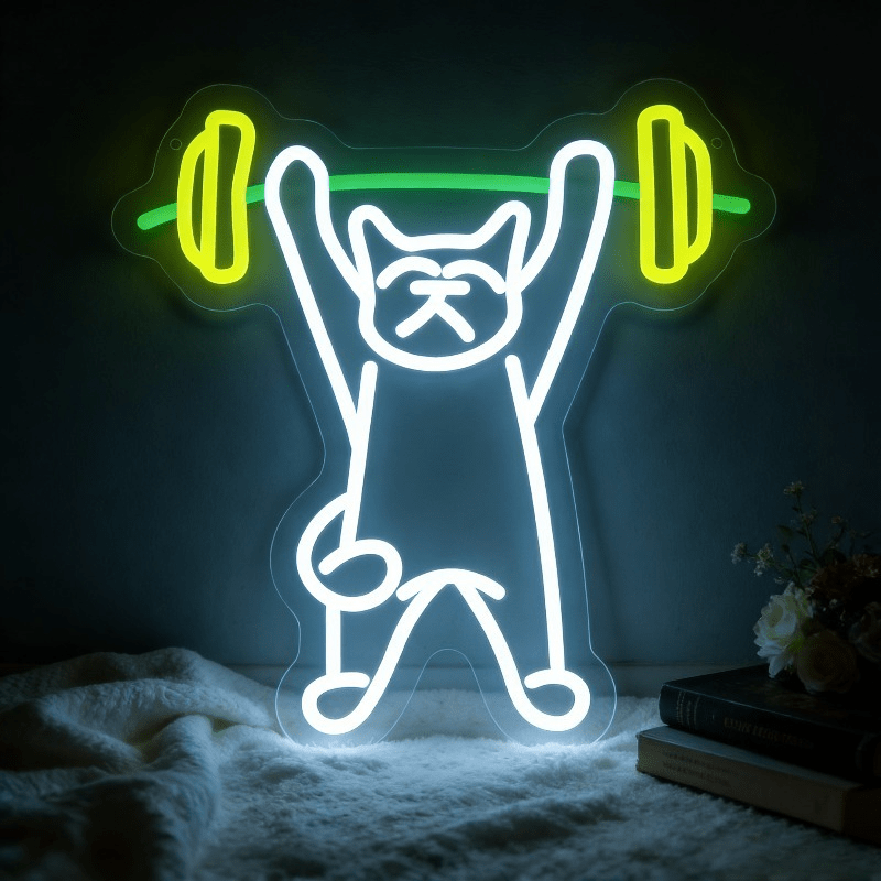 Home Gym Neon Sign - لافتة نيون LED على شكل قطة