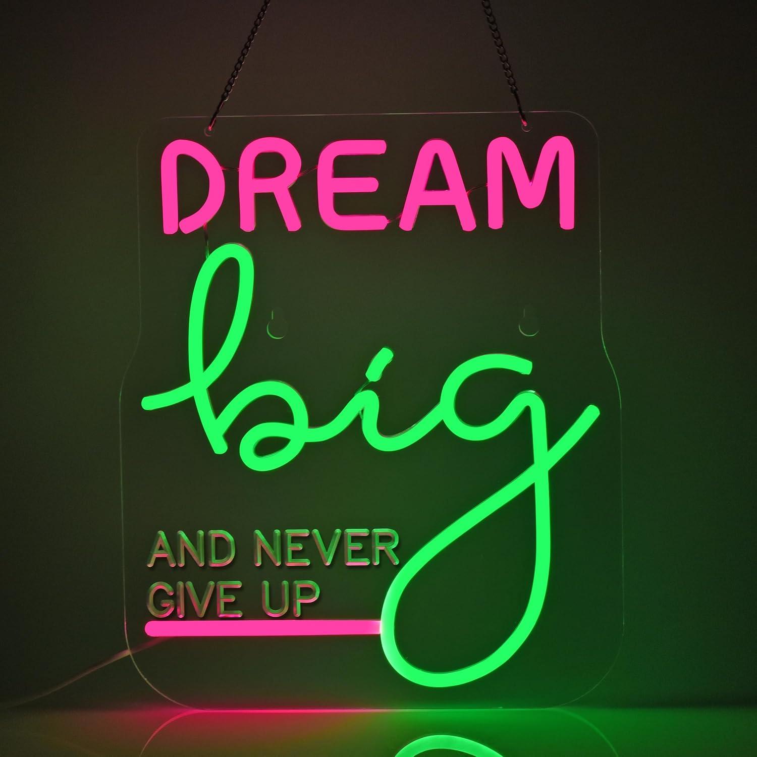 Home Gym Neon Sign - لافتة نيون 'حلم كبير' تحفيزية مع