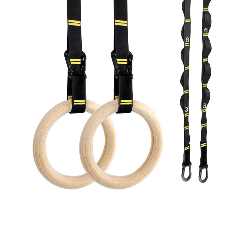 Home Gym Simple - حلقات جمباز خشبية قابلة للتعليق مقاس