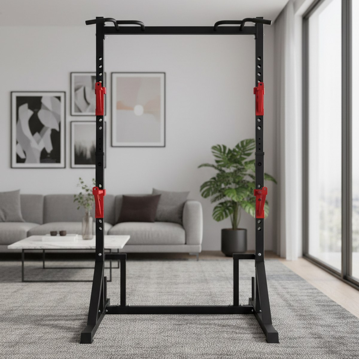 رف قوة قابل للتعديل مع قضيب سح - مراجعة Home Gym Gym Equipment وسعره