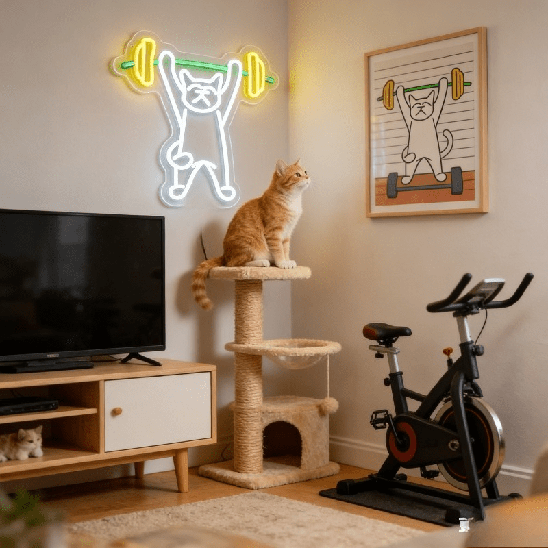 لافتة نيون LED على شكل قطة ترف - مراجعة Home Gym Neon Sign وسعره