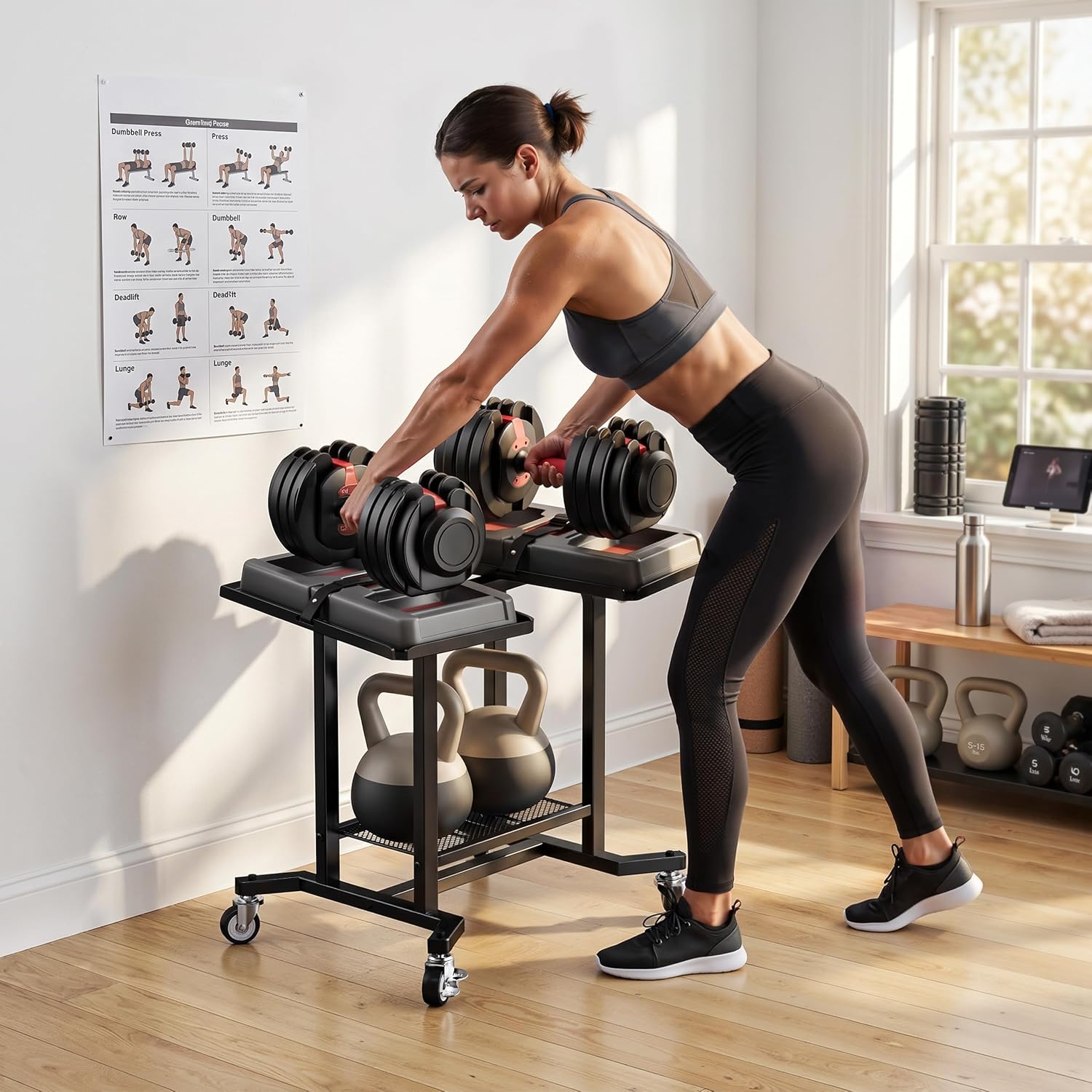 حامل دمبل قابل للتعديل، رف تخز - مراجعة Home Gym Dumbbell Workout وسعره